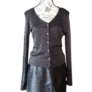 🇨🇦 90s Black Lurex Cardigan — Minimal Goth Metallic Knit